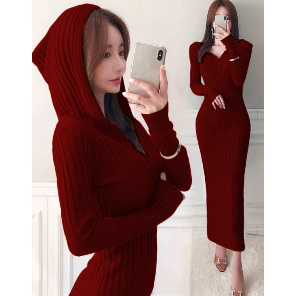 PCS DRESS VENUS KNIT HOODIE FASHION PAKAIAN WANITA ED