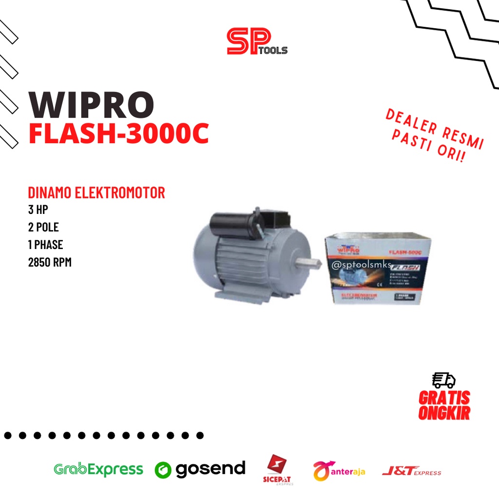 ELEKTROMOTOR DINAMO / ELECTROMOTOR 3 HP 1 PHASE 2850 RPM 2800RPM WIPRO