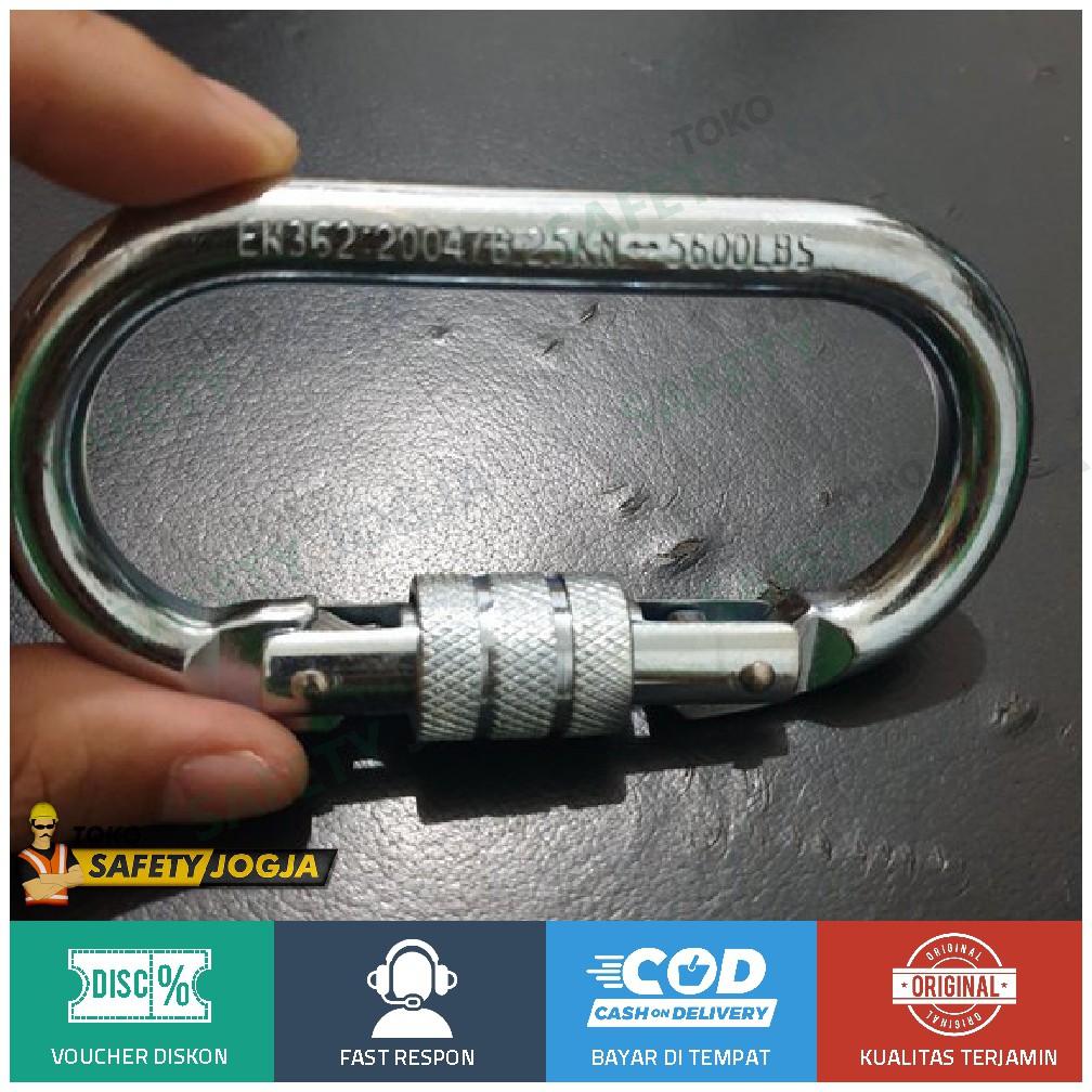 Carabiner Pro Oval Screw Baja Galvanis EN362 25KN Safety Harness