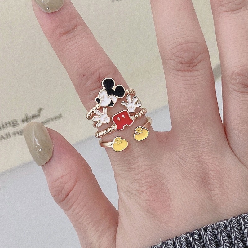 Cincin Model Terbuka Adjustable Desain Mickey Mouse Untuk Wanita