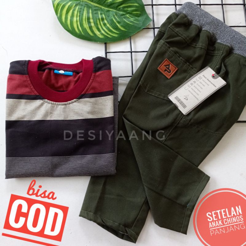 Setelan Anak LAKI LAKI Kaos Salur Celana Chinos SIZE S 3-4tahun Oblong Stripe