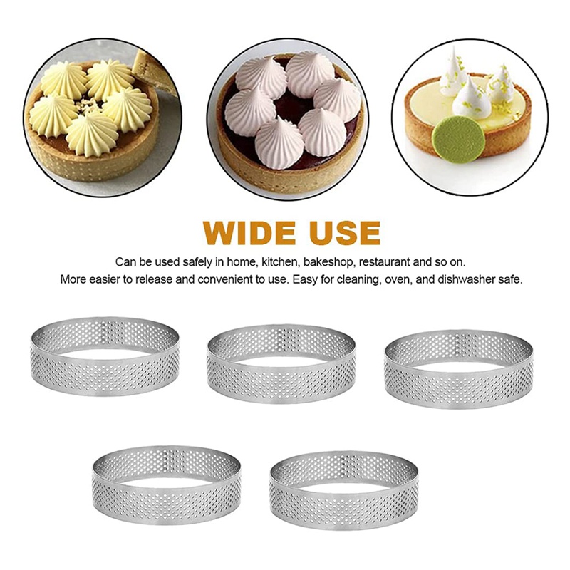 Cetakan Ring Kue, 6Pcs Ring Tart Berpori Stainless Steel, Cetakan Ring Kue Pie Berlubang, Ring Mousse Kue Dengan Lubang 7cm