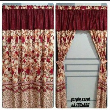 Gorden pintu serut motif shabby mix embos maroon