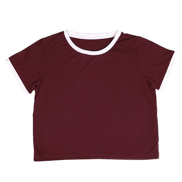 KAOS POLOS RINGER TEE | Maroon - Putih | CROP TOP