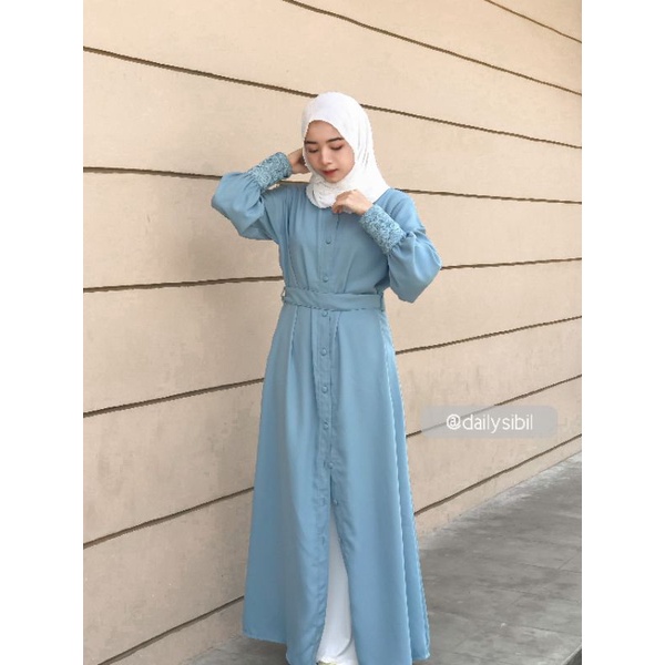 Syahidah Abaya Outer Renda Simpel Polos by Sibil | Abaya Hitam | Basic Abaya | Gamis Renda | Abaya R