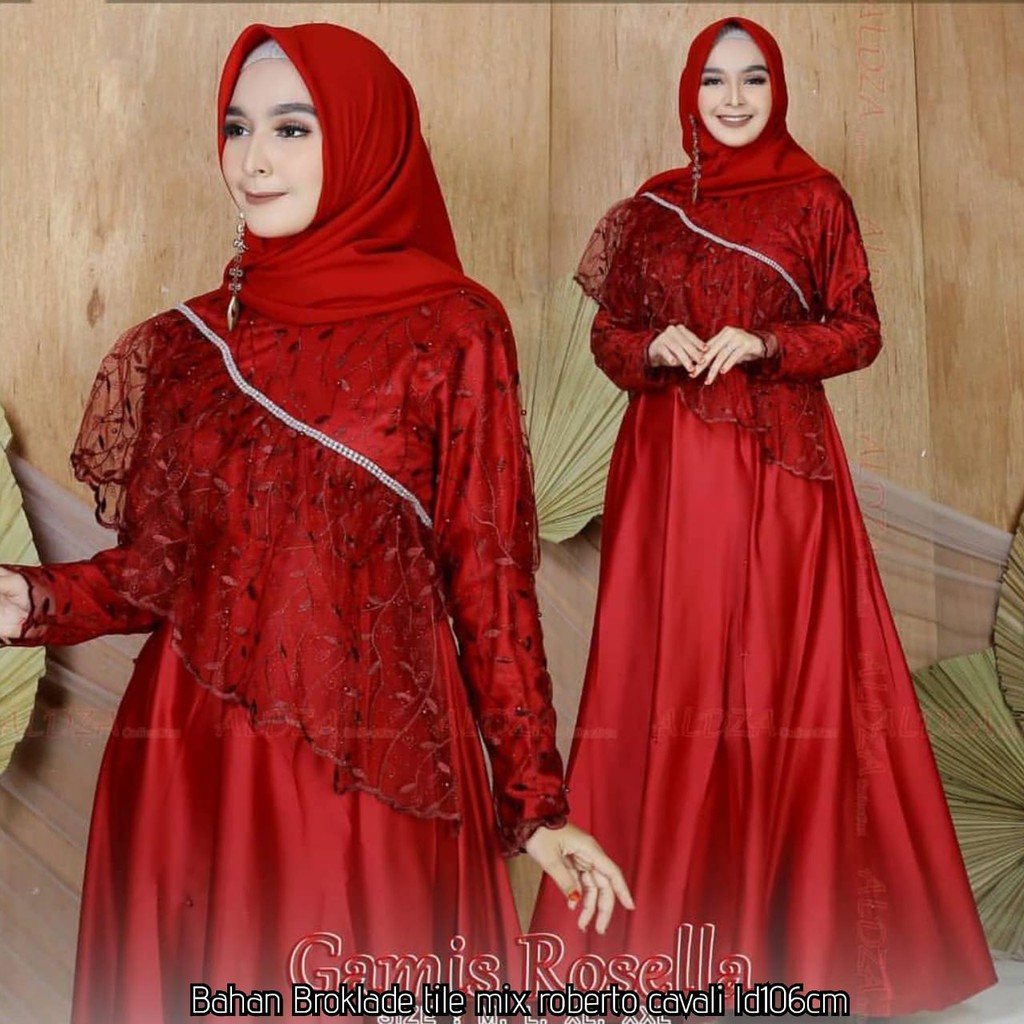 gamis jumbo ukuran L XL XXL XXXL 4XL ld 140 Rosella/gamis murah/Dress murah/gamis brukat velvet