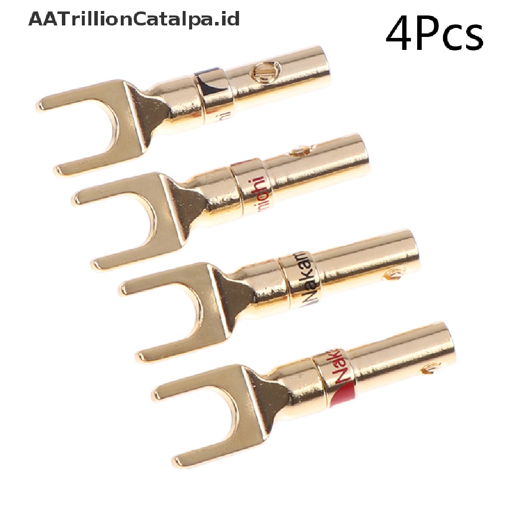 4 Pcs Adaptor Konektor Kabel Speaker Audio U / Y Spade Lapis Emas