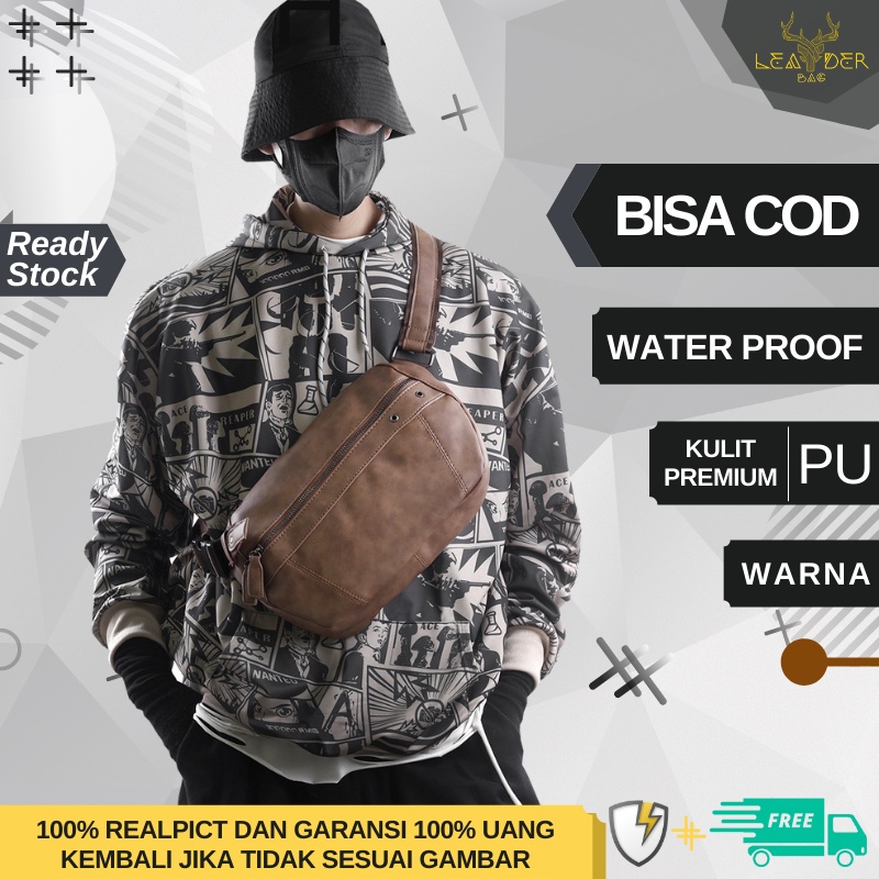 Waist Bag Kulit Pria Original Import Model Terbaru Warna Coklat Atau Tas Selempang Kulit Cowok Distro Waterproof A37