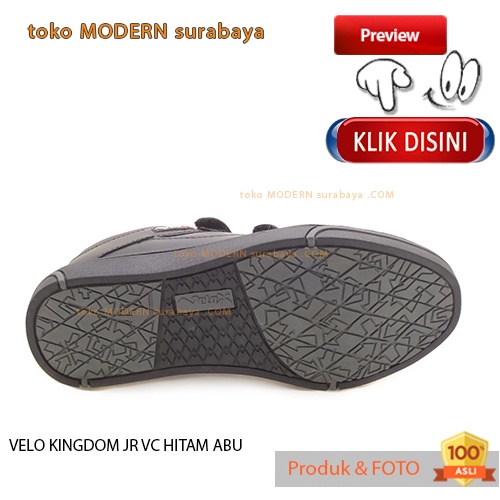 Sepatu anak sekolah sneakers velcro VELO KINGDOM JR VC HITAM ABU