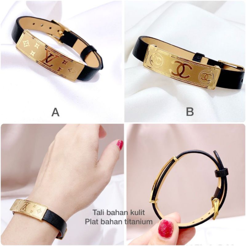 Gelang Titanium Asli Mix Kulit Model Gesper Gelang Premium Quality Stainless steel ori Premium Quality Anti karat anti alergi gt92
