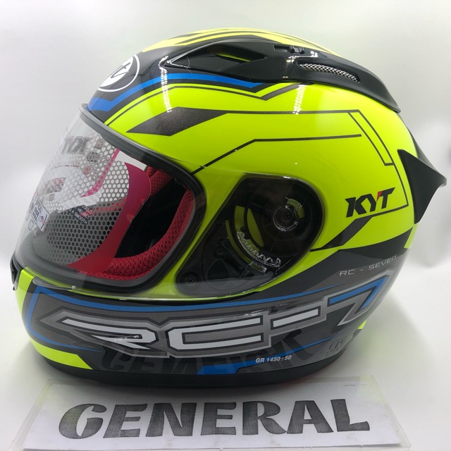 Helm KYT RC 7 RC Seven #14 Yellow Fluorecent Black Blue Kuning Flo Stabilo Hitam Biru Full Face