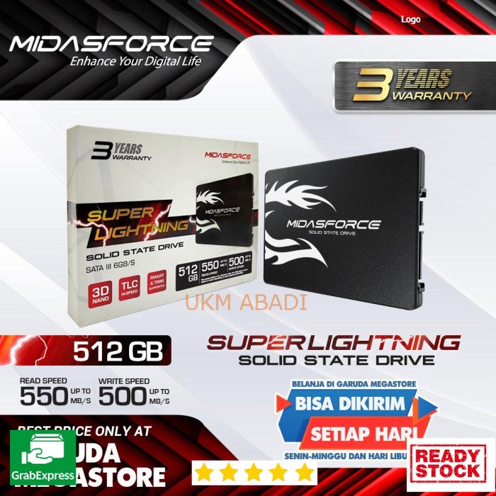 Hard Disk SSD Internal SATA Midas 512 Gb Laptop Komputer