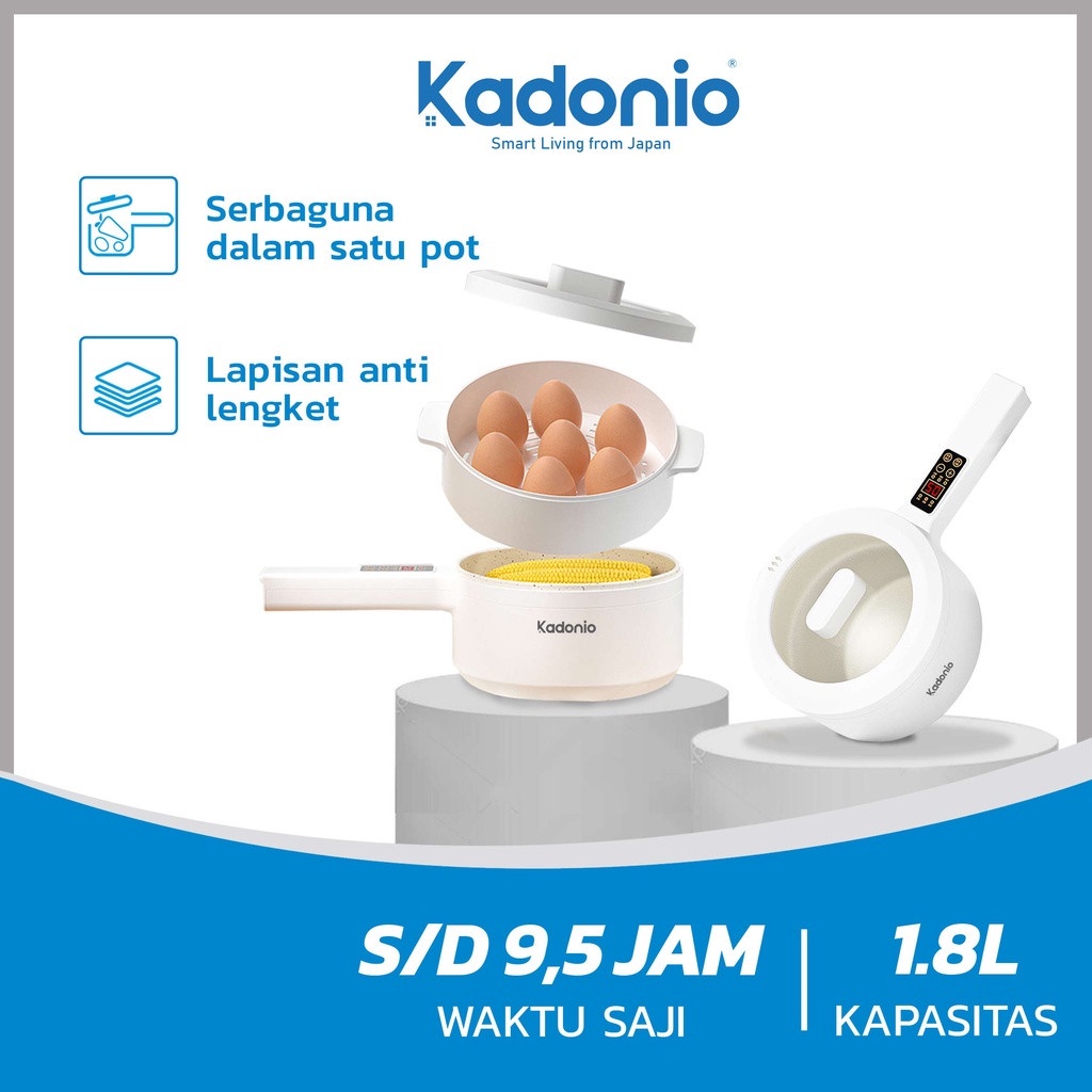 Kadonio KL-EP01 Panci Listrik Multifungsi Teflon Anti Gores Liner Nano Porselen Putih Waktu Janji Te