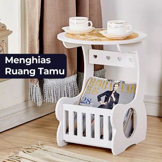 Meja sudut meja koran / meja putih minimalis / round coffe table / meja