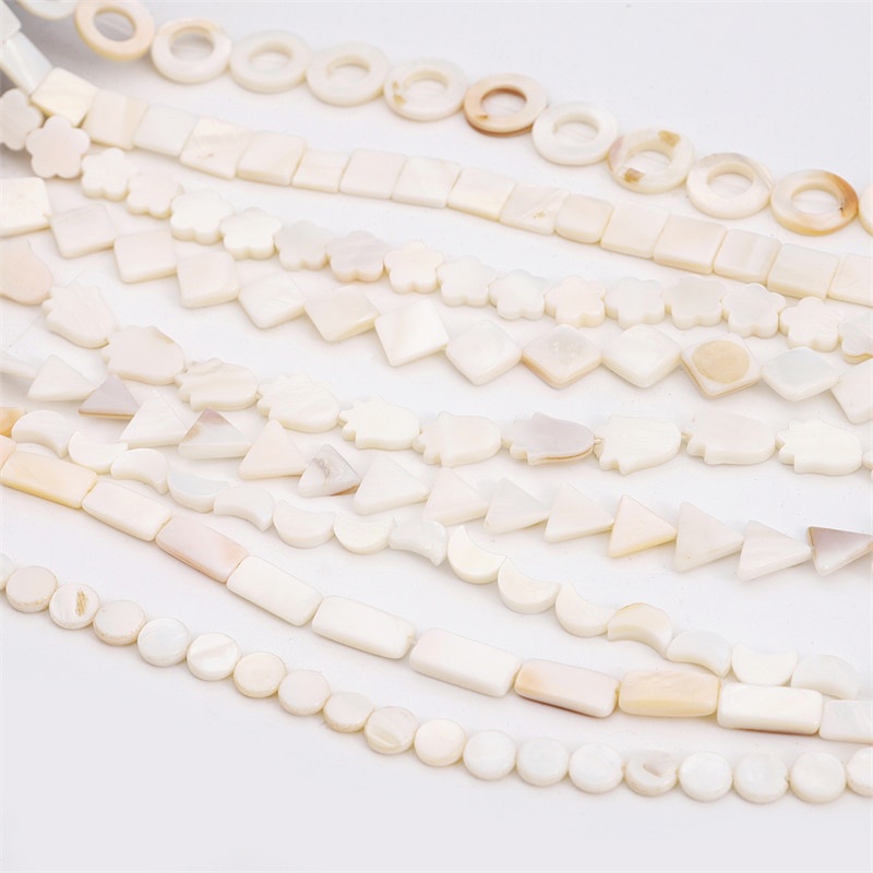 26-40 Pcs Natural White Shell Beads Ibu Mutiara Longgar Datar Gigi Oval Bulat Bintang Nugget Chip Air Tawar untuk Membuat Perhiasan