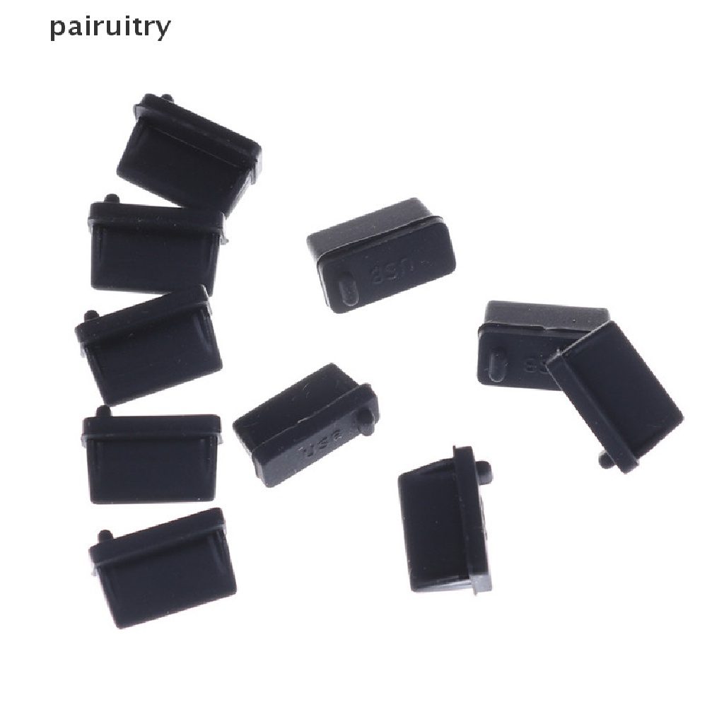 Prt 10pcs Cover Plug USB Tipe A Female Anti Debu Bahan Karet Warna Hitam PRT