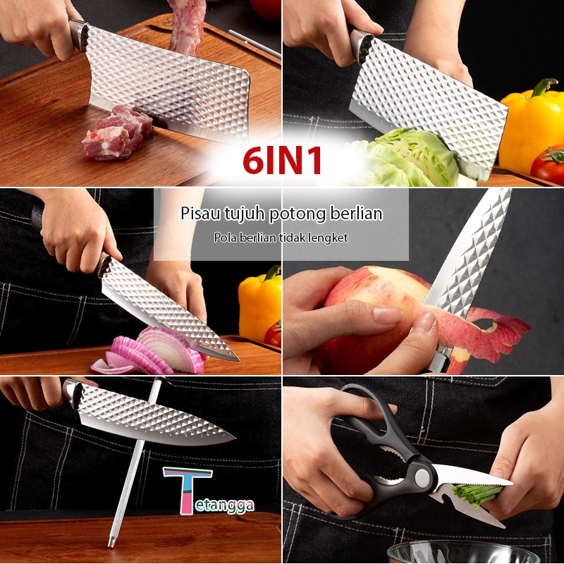 6 Pcs Diamond Pisau Stein cookware Set Pisau Dapur isi 7 pcs Stainless Steel Kitchen Knife Set