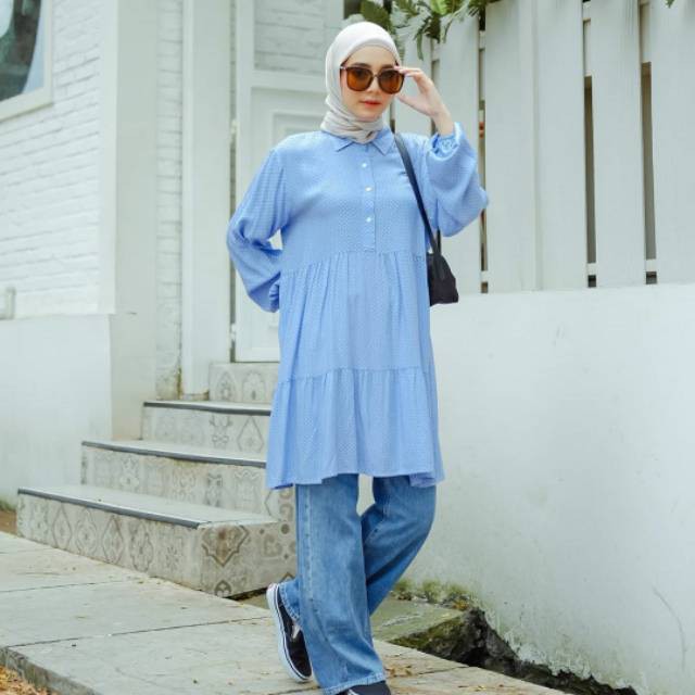 PAKAIAN MUSLIM WANITA LOLLY POLKA TUNIK WANITA COTTON RAYON