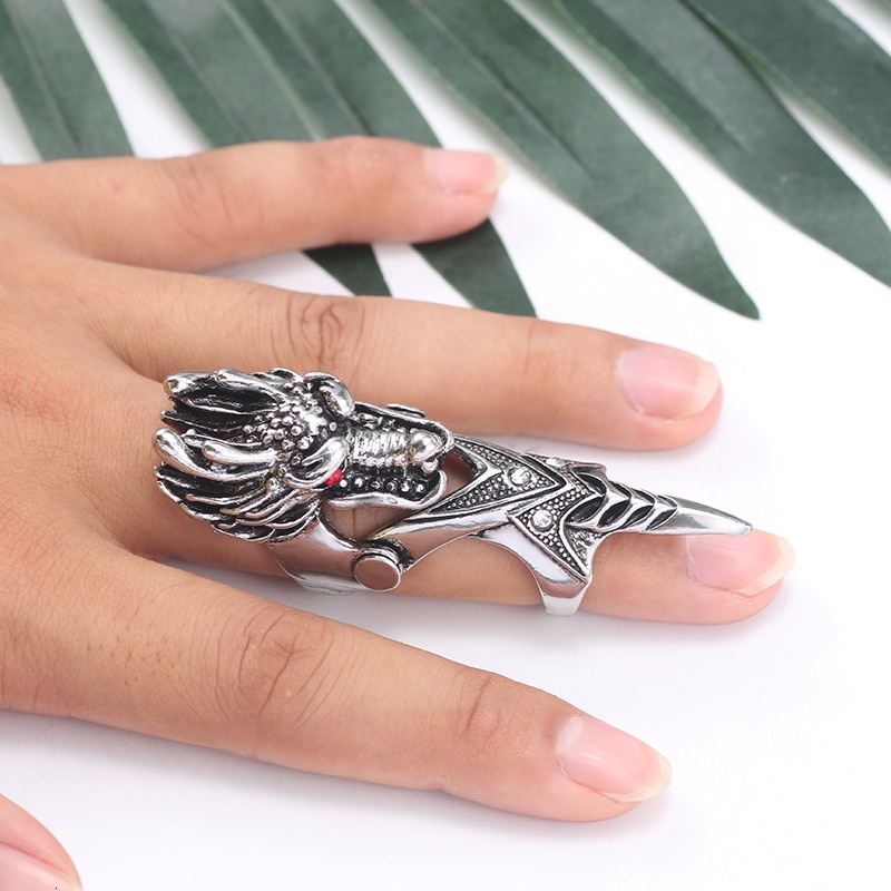 Cincin Punk Retro Naga Ring Ksatria Skull Ghost Knuckle Armour Finger Rings Unisex