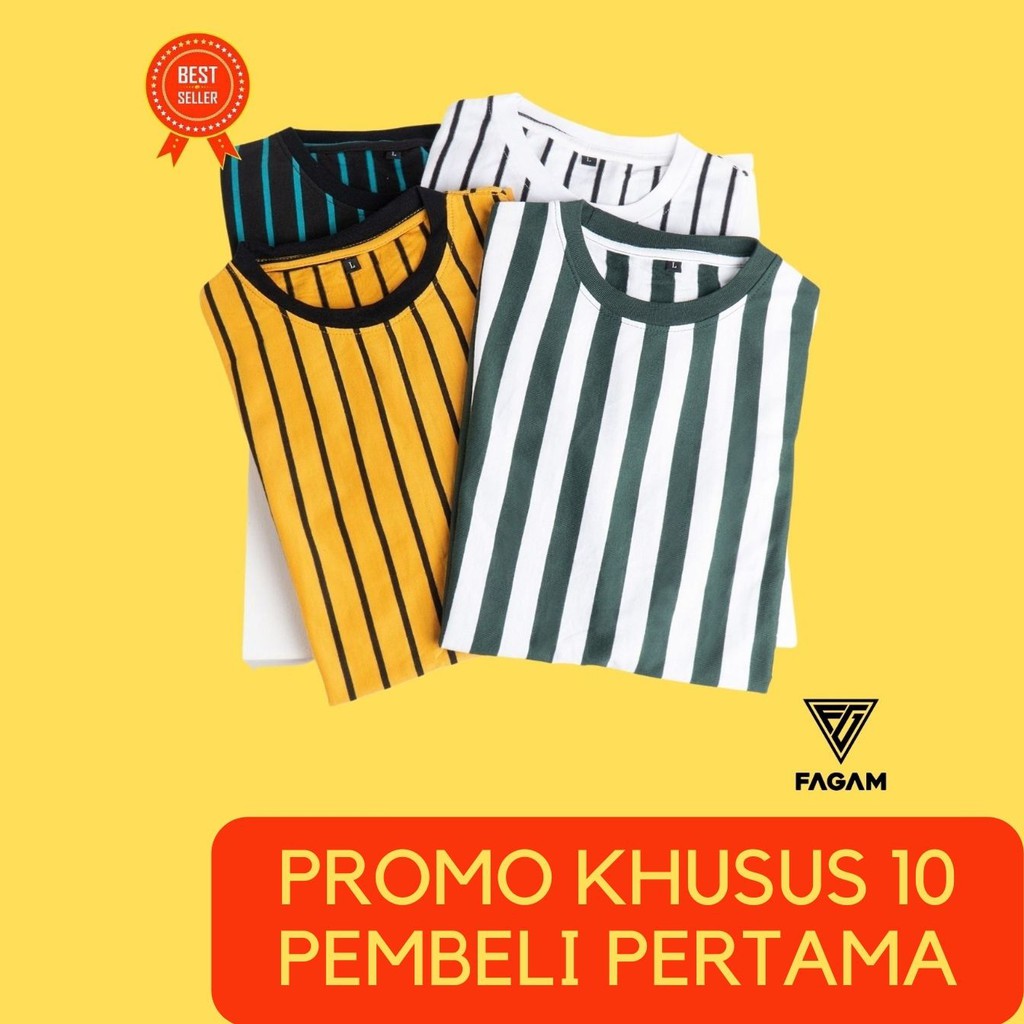 Kaos Stripe Pria Vertikal Tangan Pendek - Kaos Stripe Garis Bawah - VT RIBSGOLD