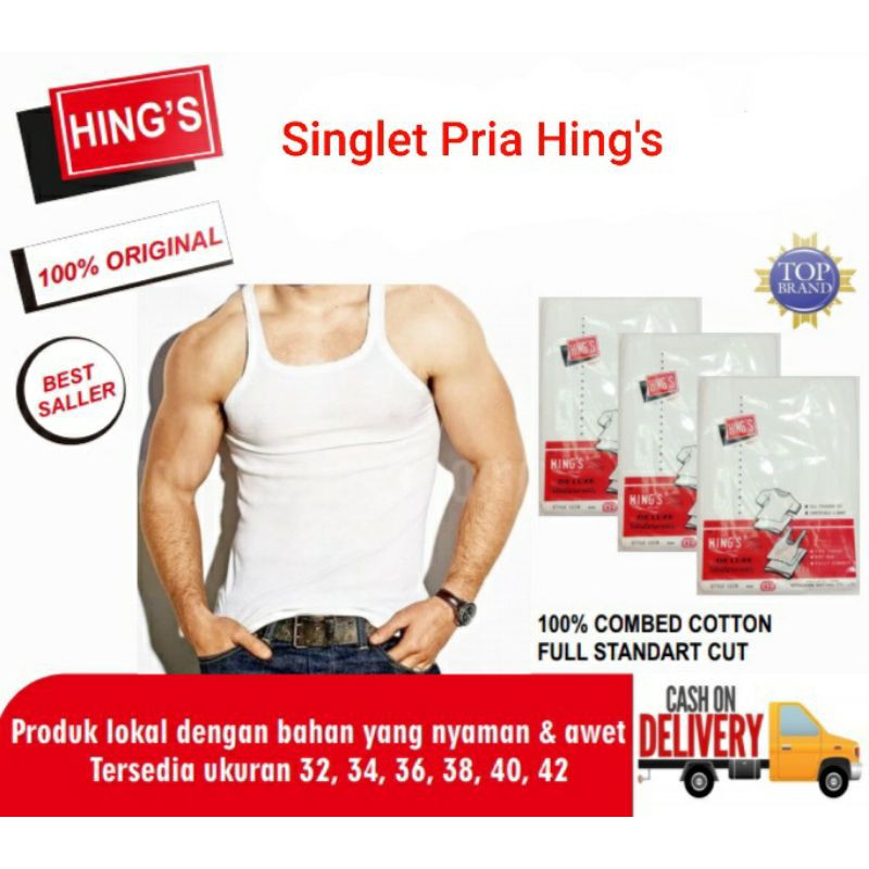 SINGLET PRIA HING'S ORIGINAL | Kaos Dalam Pria Hings Salur Putih Hings