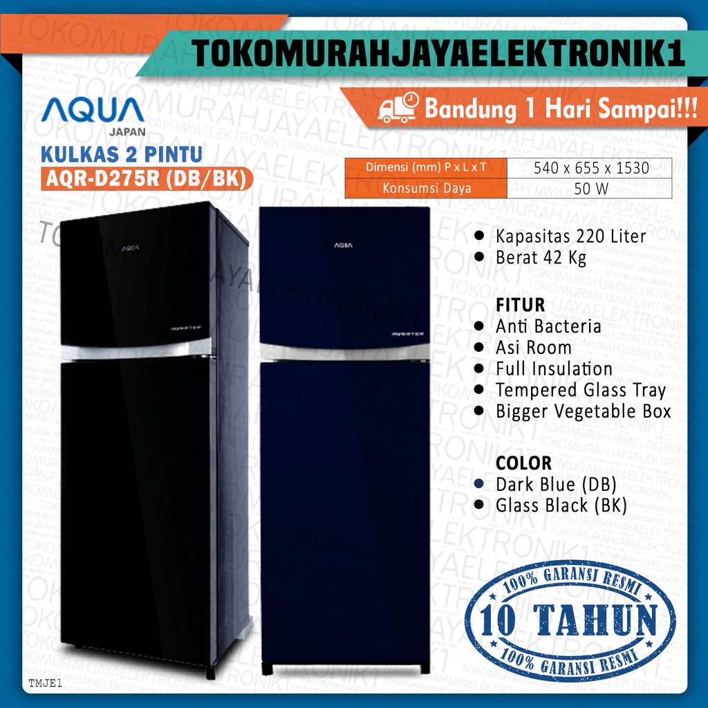 Kulkas 2 pintu aqua sanyo inverter AQR-D275 WBK ( khusus bandung ) #murah