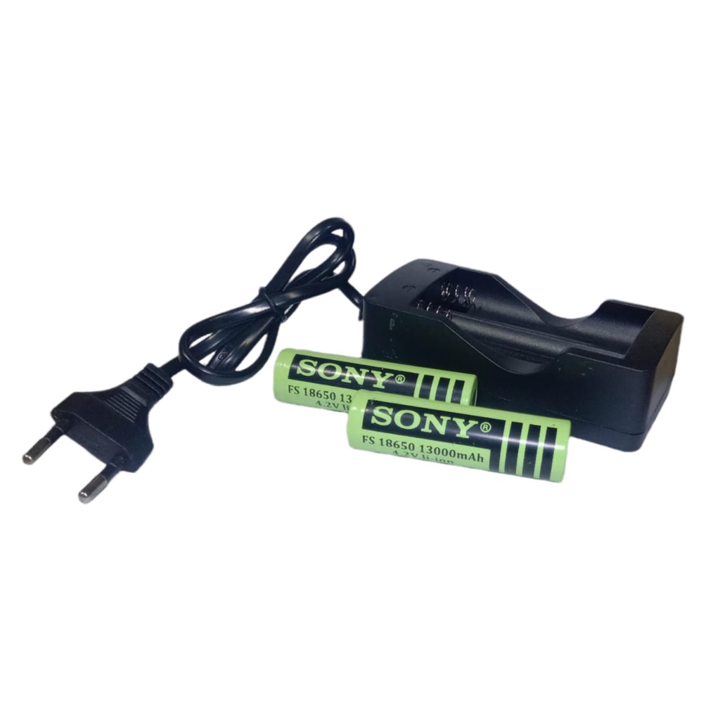 Paket Charger 2 Slot + 2 Pcs Baterai Li-ion FS 18650 13000mAh 4.2V Hijau