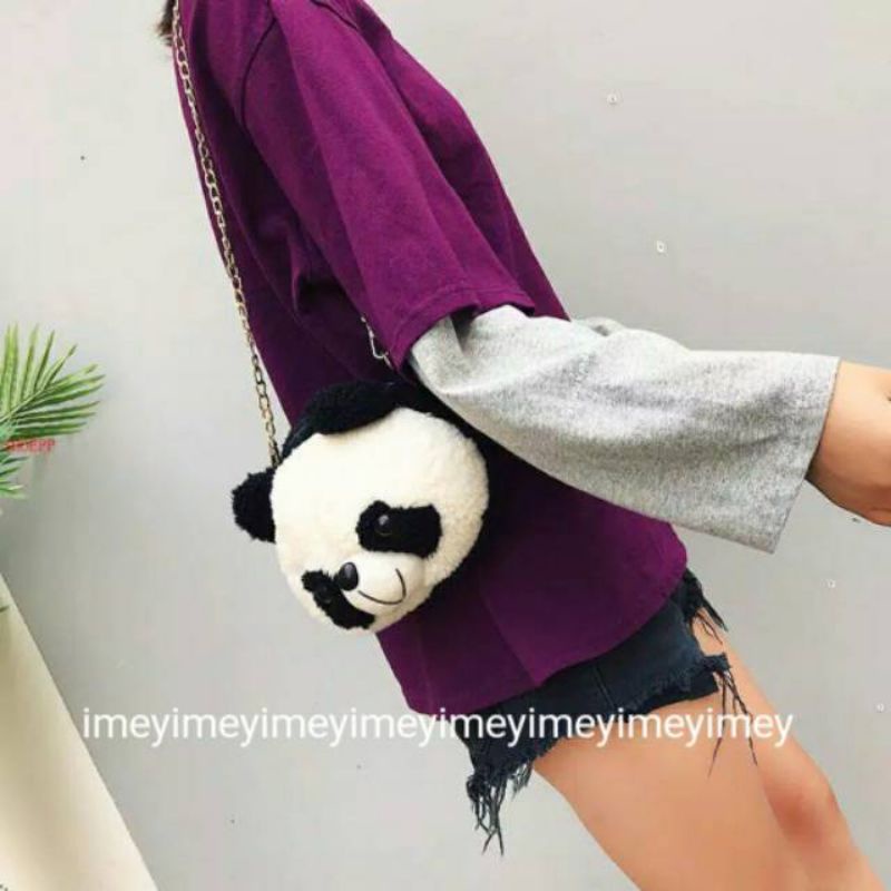 tas selendang wanita kepala boneka panda