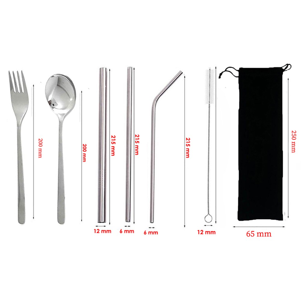 Cutlery Set Sedotan Stainless Garpu Sendok Korean Style Food Drink Free Pouch