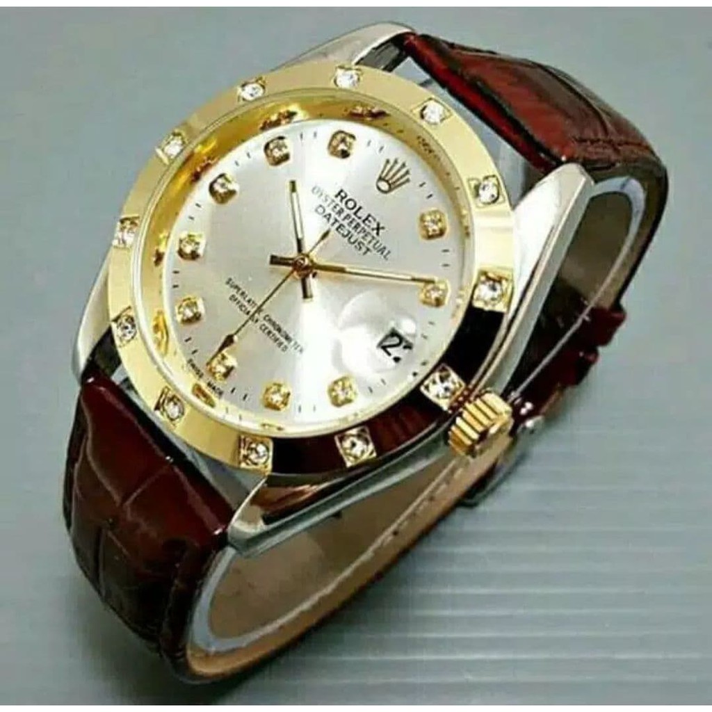 Jam Tangan Pria Rolex Automatic Diamond Kulit | Jam Tangan Murah