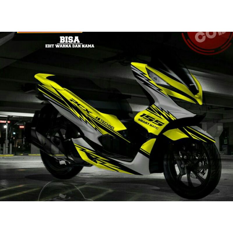 stiker decal pcx 150/160 sticker striping pcx full body motif simple paduan kuning abu abu grafis hi