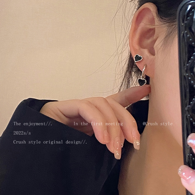 AY(CN) Set Anting Rantai Desain Hati Cherry Aksen Kristal Warna Silver Gaya Korea Untuk Wanita