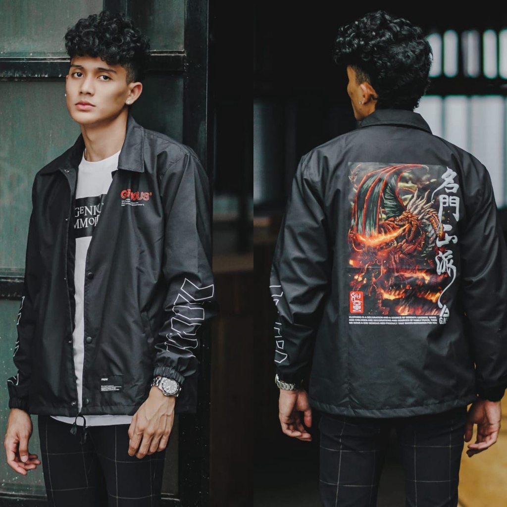 JAKET PRIA - JAKET COACH SALVIO HEXIA - JAKET WINDBREAKER - JAKET PARASUT PRIA - JAKET PARASUT - JAKET COACH ORIGINAL - JAKET COACH ANAK - JAKET COACH PRIA - JAKET COACH WANITA -  JACKET PRIA - JAKET CASUAL - JAKET MOTOR -  JAKET COWOK - JAKET COWO-Hitam Naga Fire