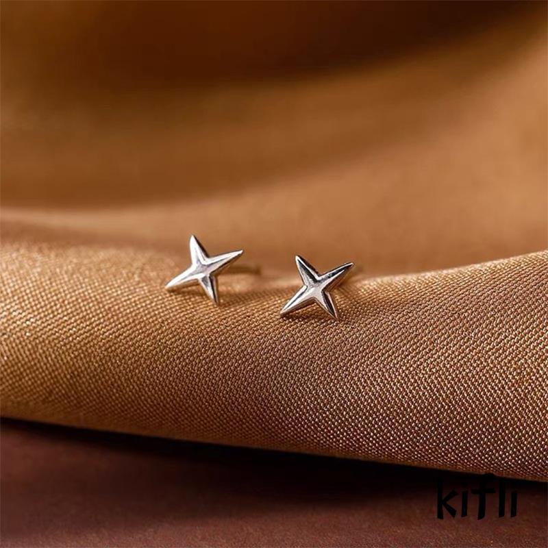 Anting Stud S925 Silver Bentuk Bintang Geometris Untuk Wanita