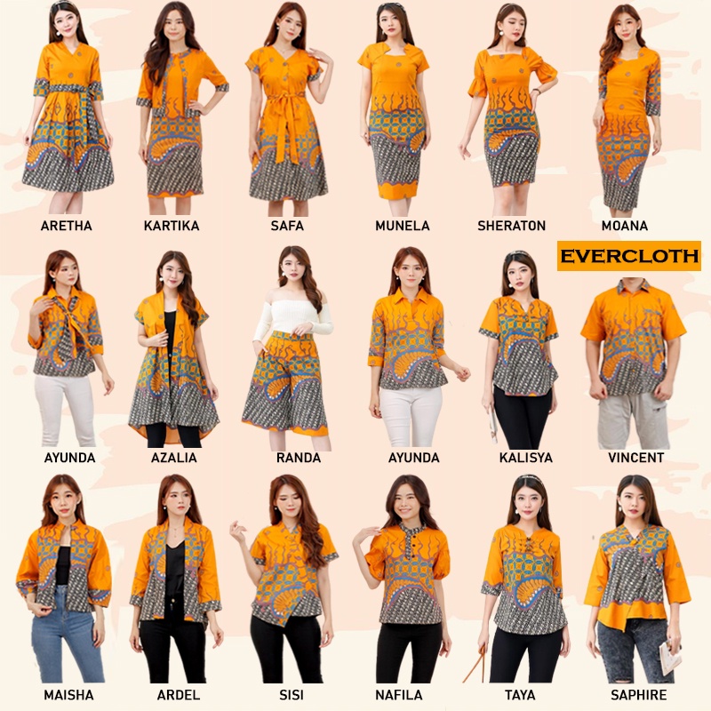 Evercloth Randa Celana Batik Kulot Selutut Bawahan Cullote Batik Pendek Wanita Couple Seragam Kuning Kunyit Yellow