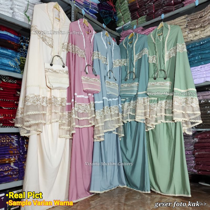 Mukena Premium Model Andin /Mukena Soft Silk /Mukena Tas Behel