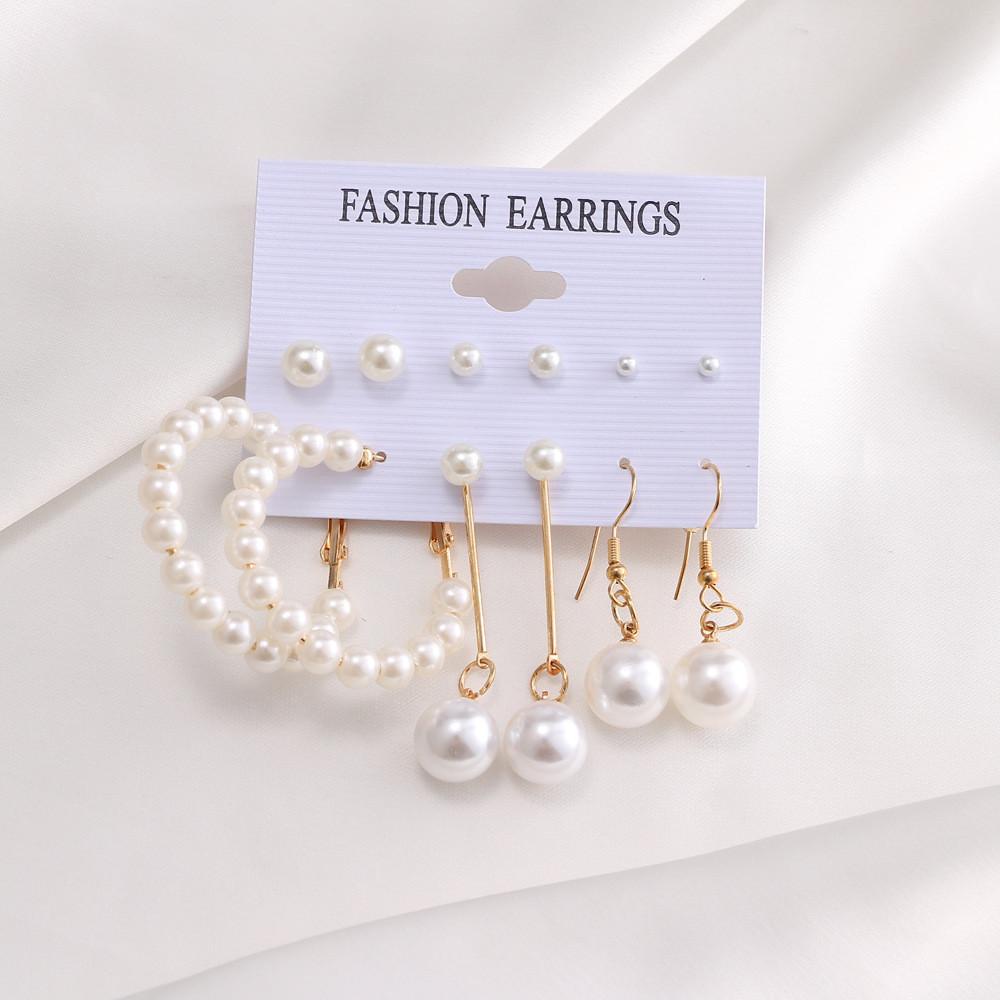 Top 6pasang Anting Set Anting Wanita Korea Vintage Mutiara