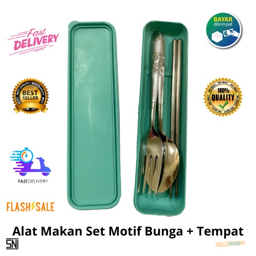 [BISA COD] PROMO Alat Makan Stainless Set Motif Bunga BONUS Tempat Penyimpan Set Alat Makan Sendok Bunga Garpu Bunga Sumpit Murah Terjangkau