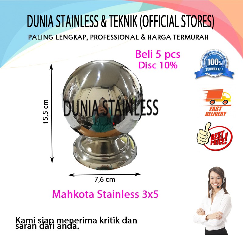  Mahkota  stainless bola  3x5 aksesories stainless stell 