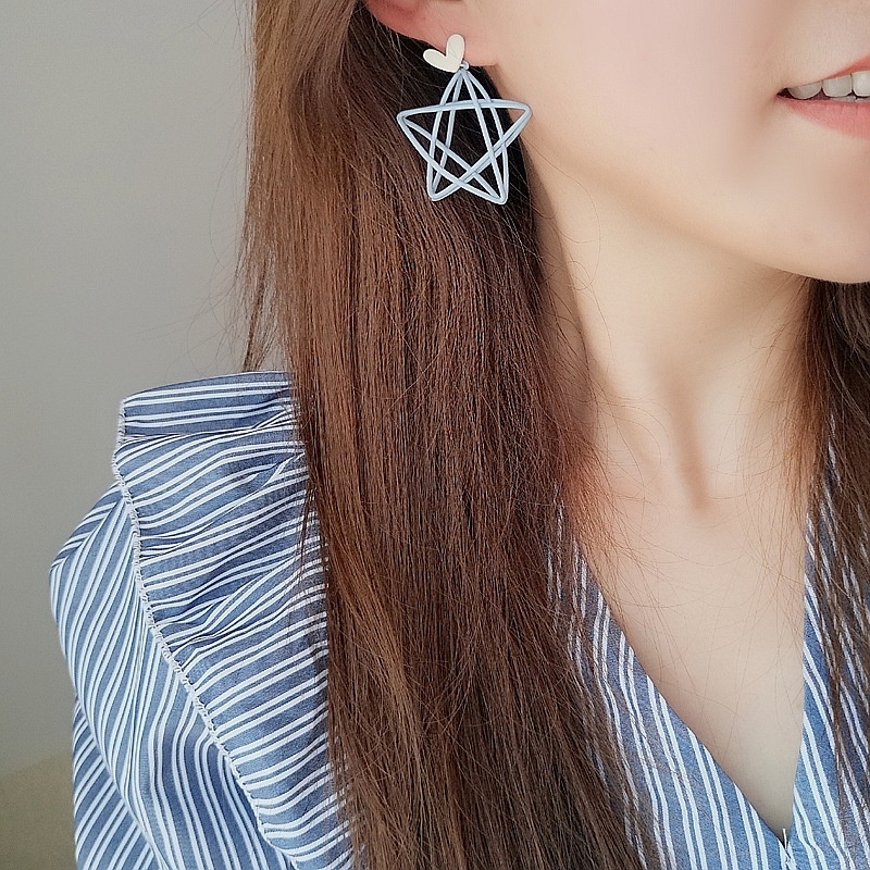 Biru Musim Panas Pentagram anting-anting lucu XINGX wanita tidak menusuk telinga klip Musim Panas 20