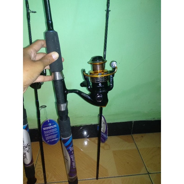 satu set pancing karbon murah joran bluefox rel fugu aojiro 1000