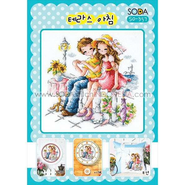 Paket DIY Craft Sulam Kristik Strimin Cross Stitch Sodastitch SO-357 - Morning On The Terrace Korea