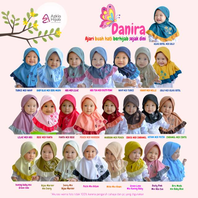 Jilbab Anak Danira Warna 1 sd 20 Size SS & XS By Azkia Hijab