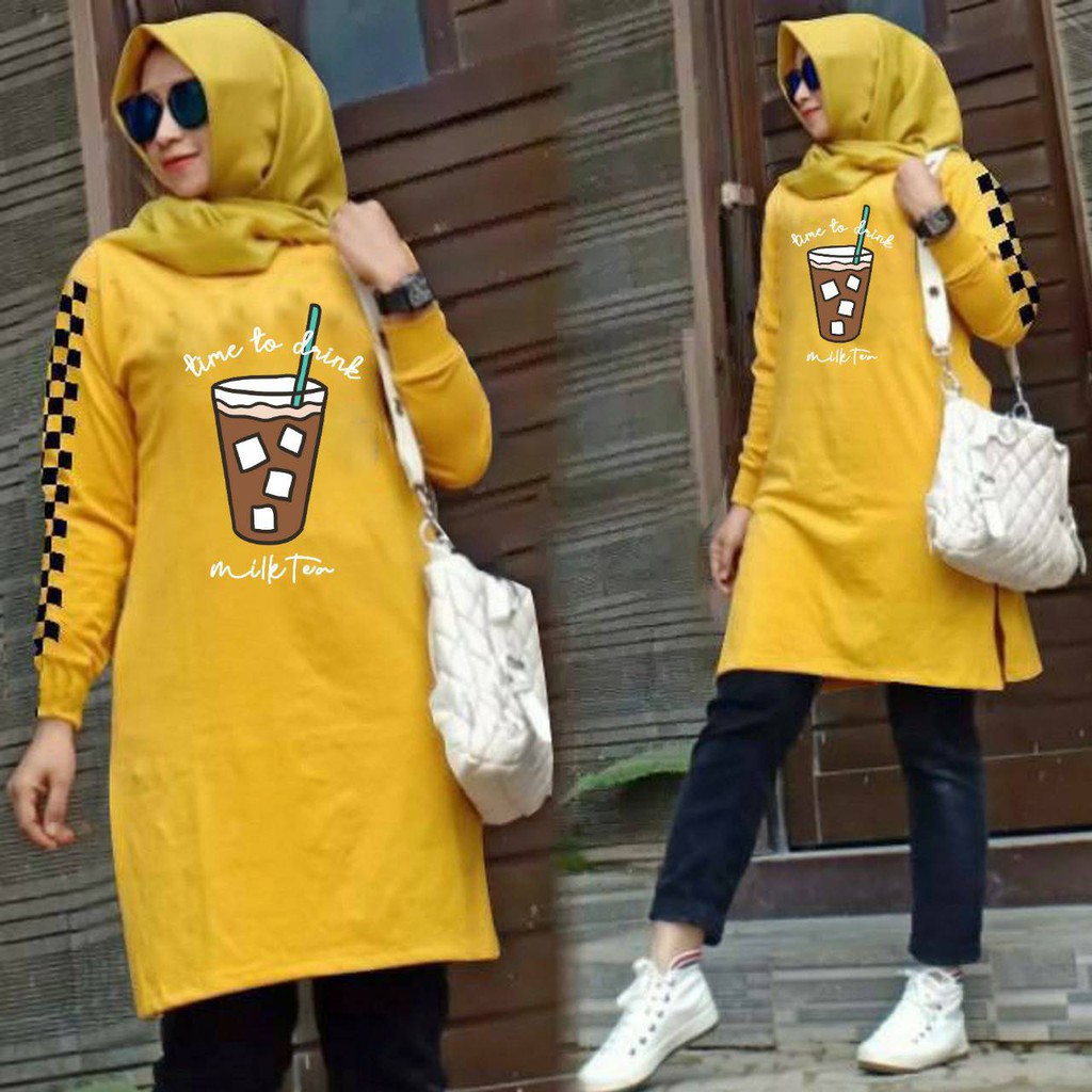 GHINA TUNIK TIME TO DRINK | TUNIK MUSLIM | FASHION MUSLIM ATASAN WANITA BEST SELLER BAHAN BABYTERRY