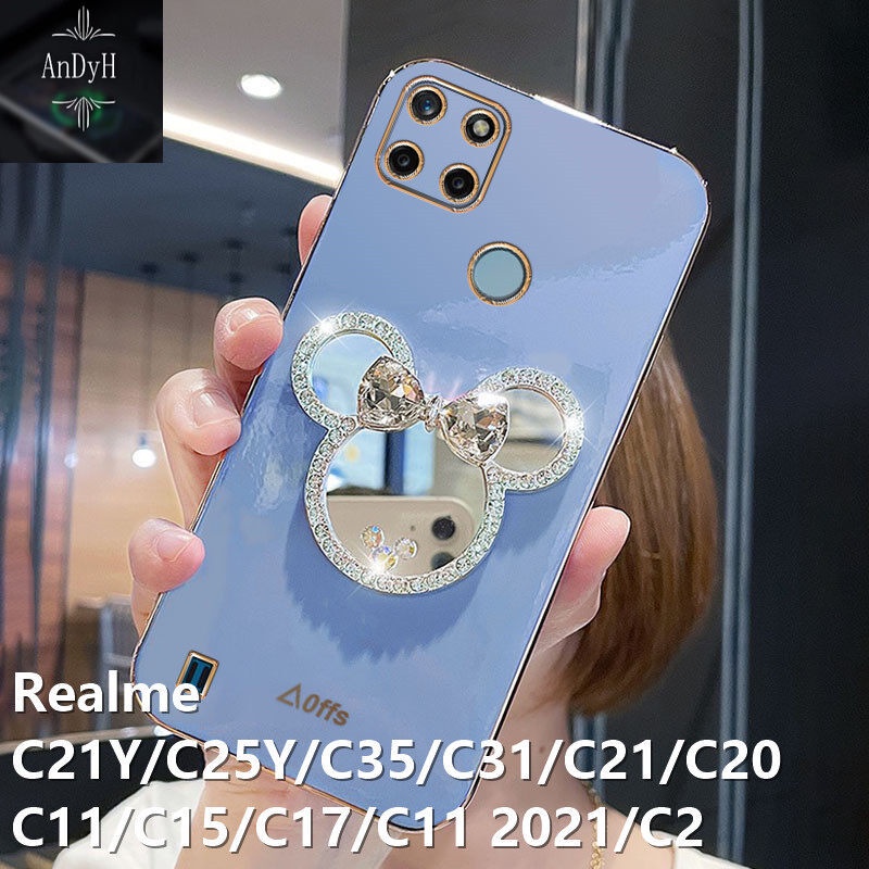 Case Handphone Motif Minnie Mouse Aksen Cermin Untuk Realme C21Y / C25Y / C35 / C31 / C11 / C11 / 2021 / C2 / 5Pro
