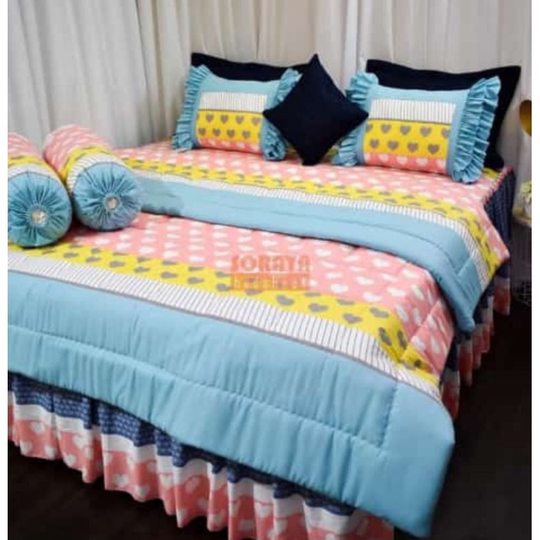 sprei rumbai set bedcover rumbai ukuran 180*200*20 motif Gucci signature bahan katun lokal