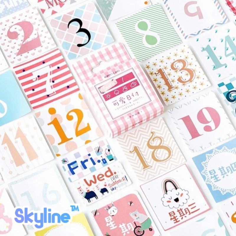 

Sticker Box Kiss Cut Scrap Book Journal Dengan Motif Kalender Lucu Isi 45Pcs