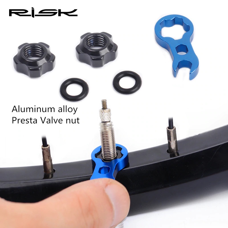 RISK Mur Ban Sepeda Presta Valve Nut Tubeless Tire Cap Aluminium - RA111 - Blue