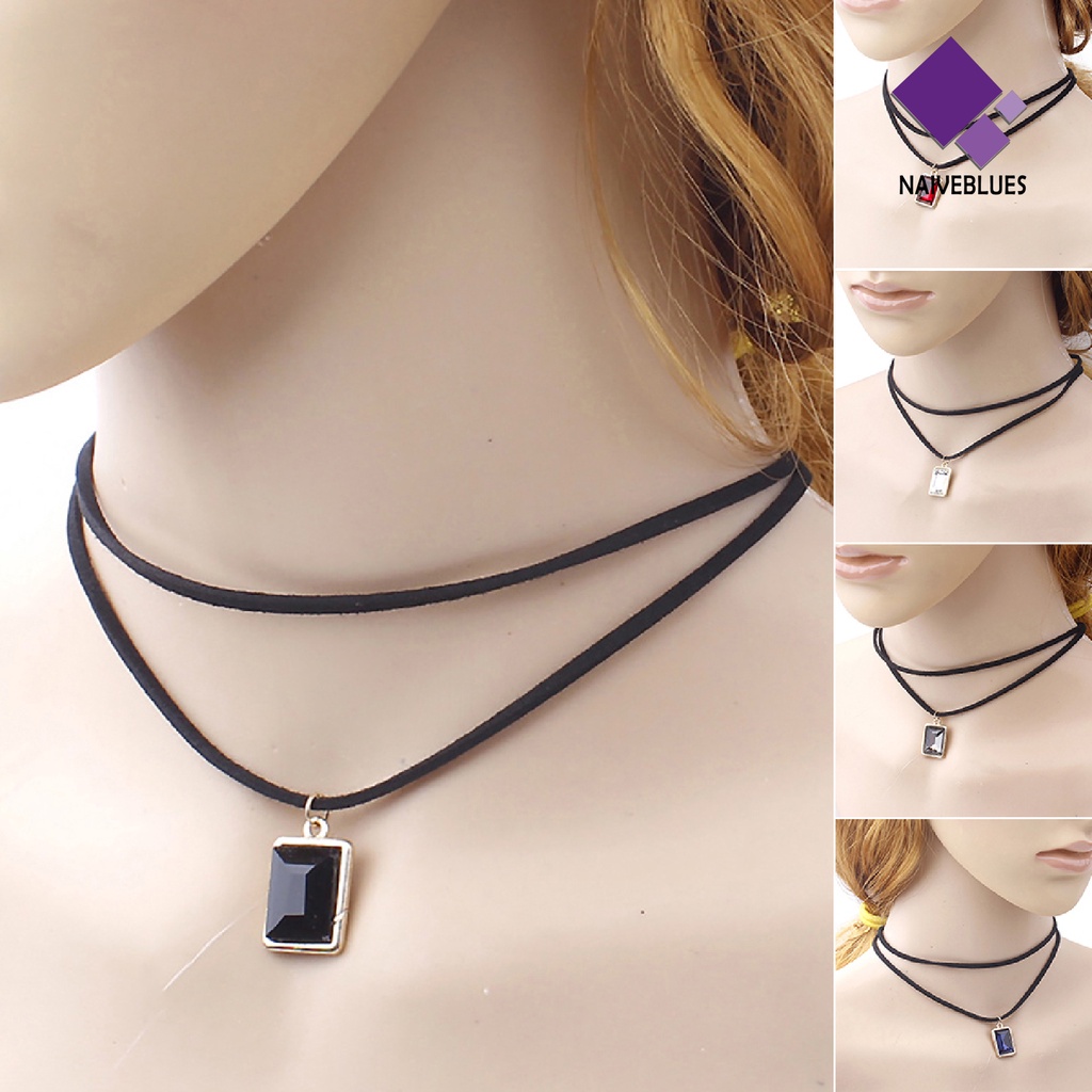 Kalung Choker Model Double Layer Bahan Velvet Warna Hitam Untuk Pesta