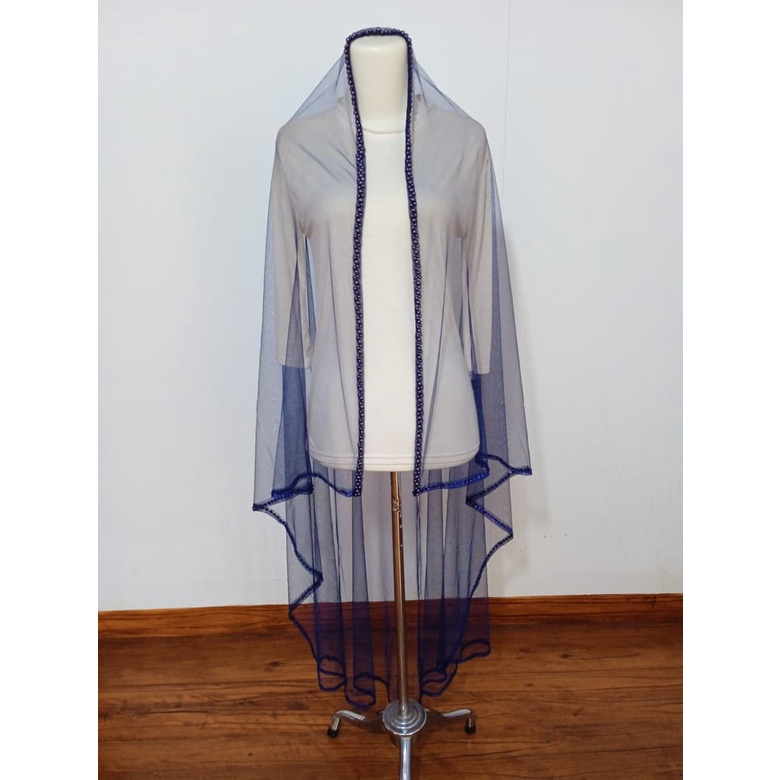 [panjang 160 navy] Kerudung Pengantin Mutiara / Slayer Pengantin / Veil Wedding / Slayer Wedding / s